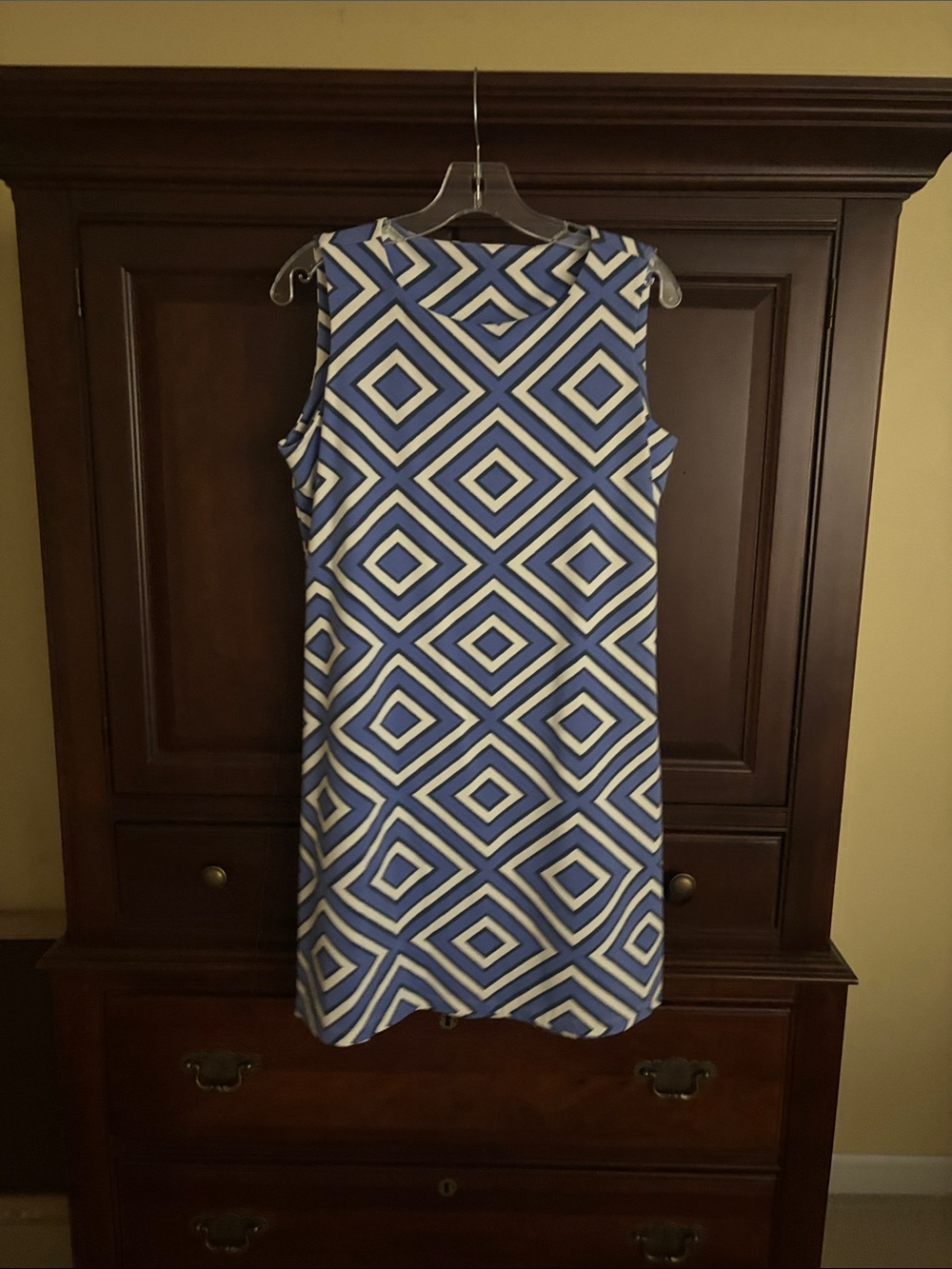 MAHI GOLD Blue & White Geometric Shift Dress